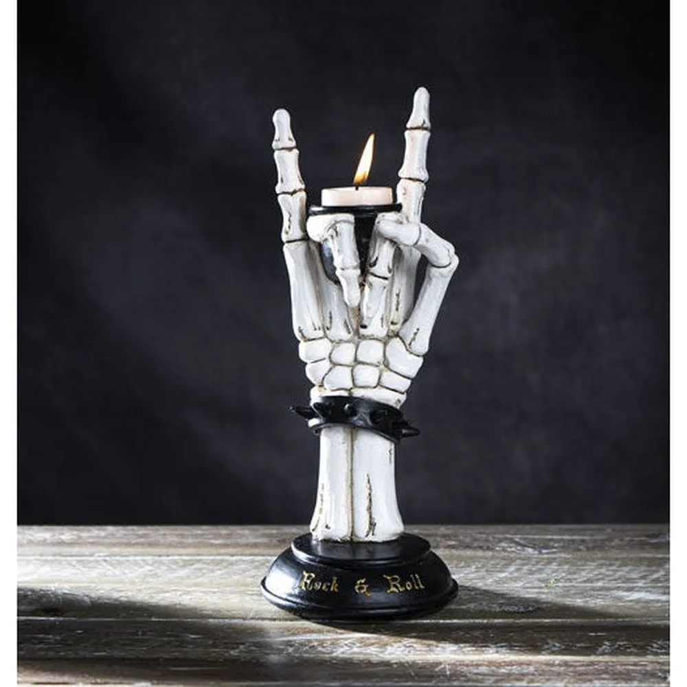 10" Rock On Skeleton Hand Tealight Candle Holder