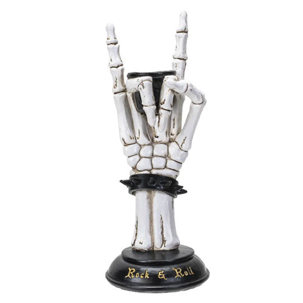 10" Rock On Skeleton Hand Tealight Candle Holder