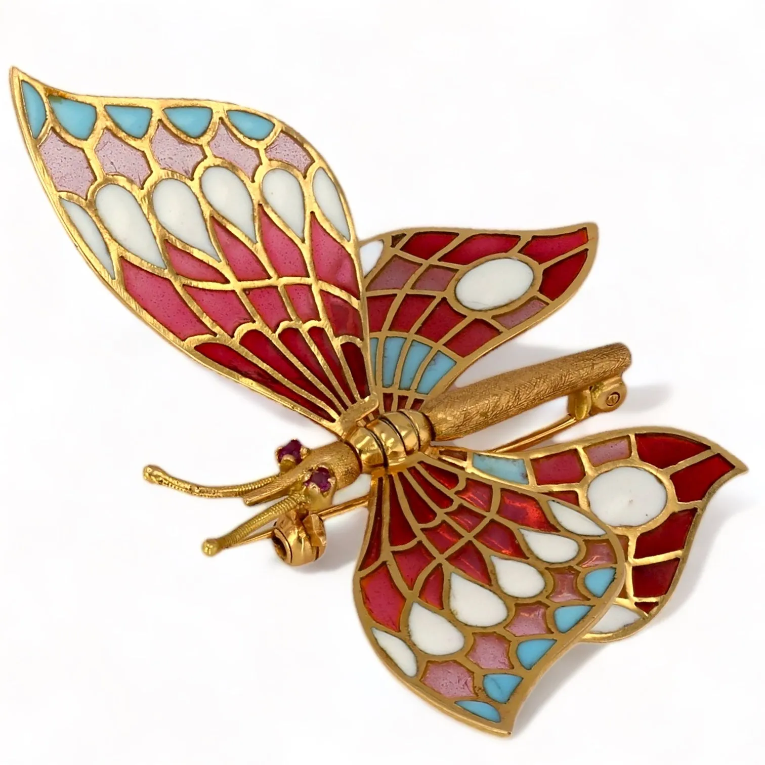 18k yellow gold and ruby hand painted butterfly pendant and brooch-56891