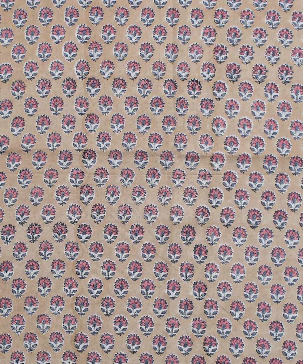 2.5m Beige pink handblock print cotton kurta material