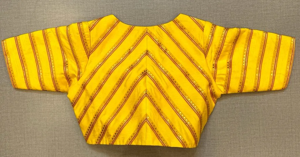 50W485-RO - Exquisite Yellow Stripped Embroidered Blouse