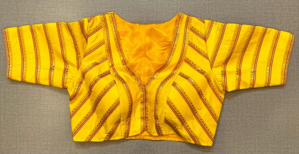 50W485-RO - Exquisite Yellow Stripped Embroidered Blouse