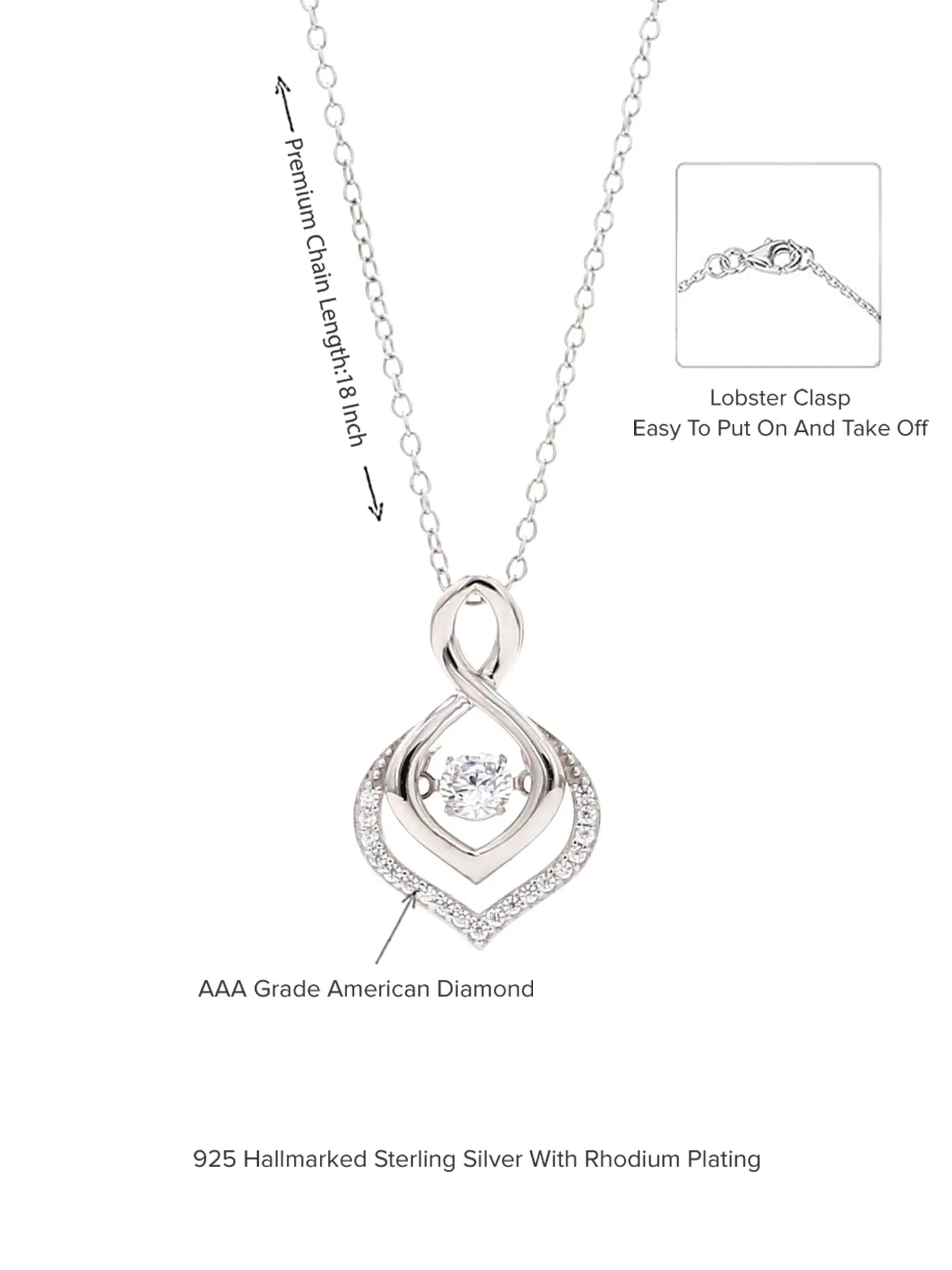 925 Silver Dancing American Diamond Infinity Drop Pendant