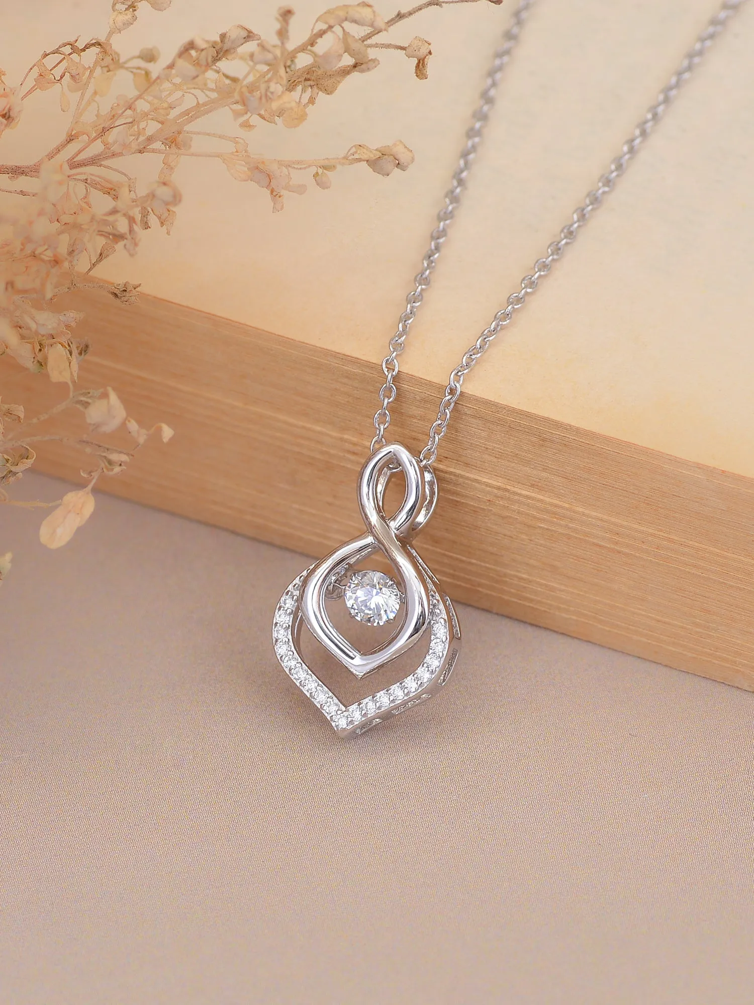 925 Silver Dancing American Diamond Infinity Drop Pendant