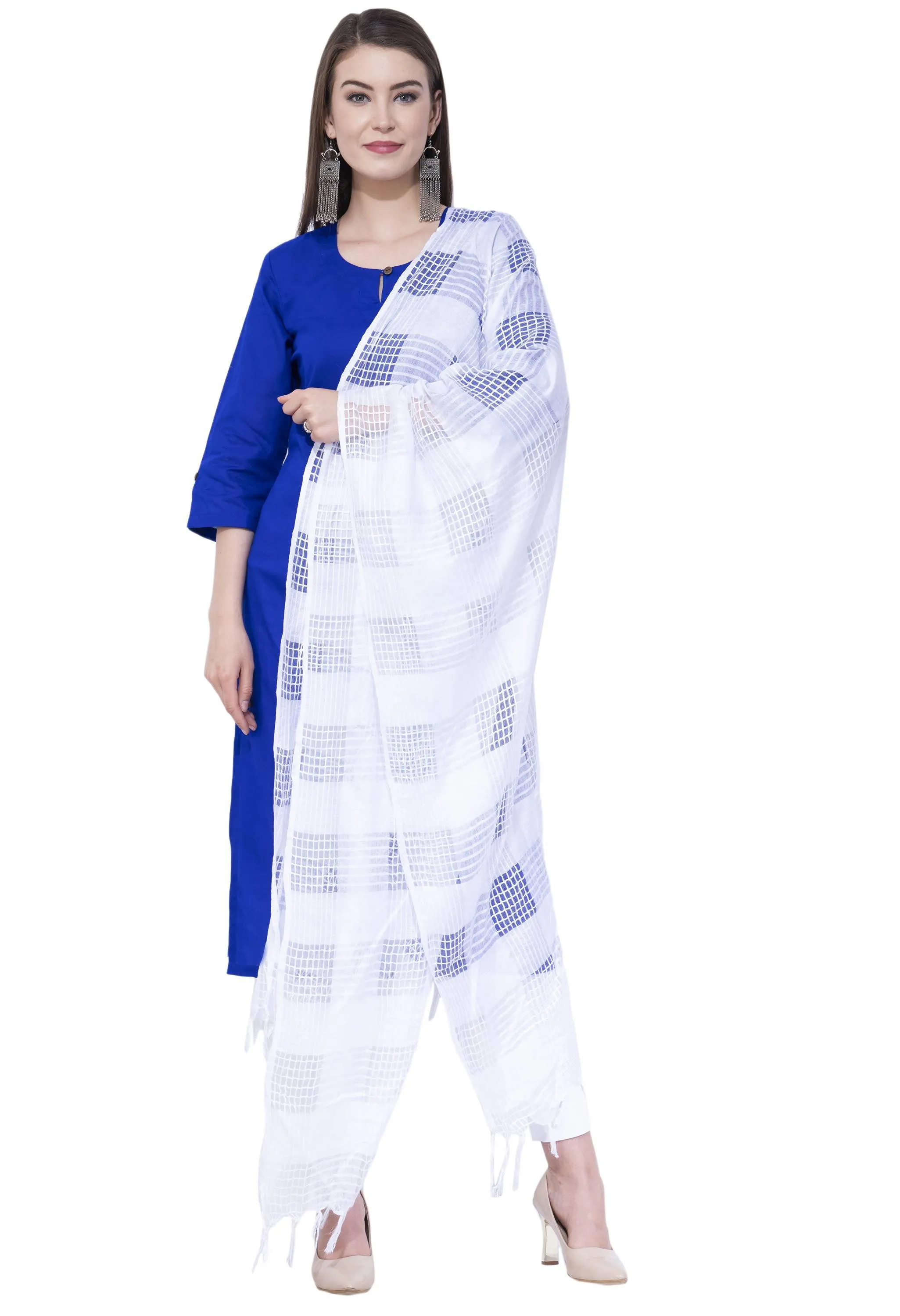 A R SILK Off white Color Window square Cotton Dupattas and Chunnis