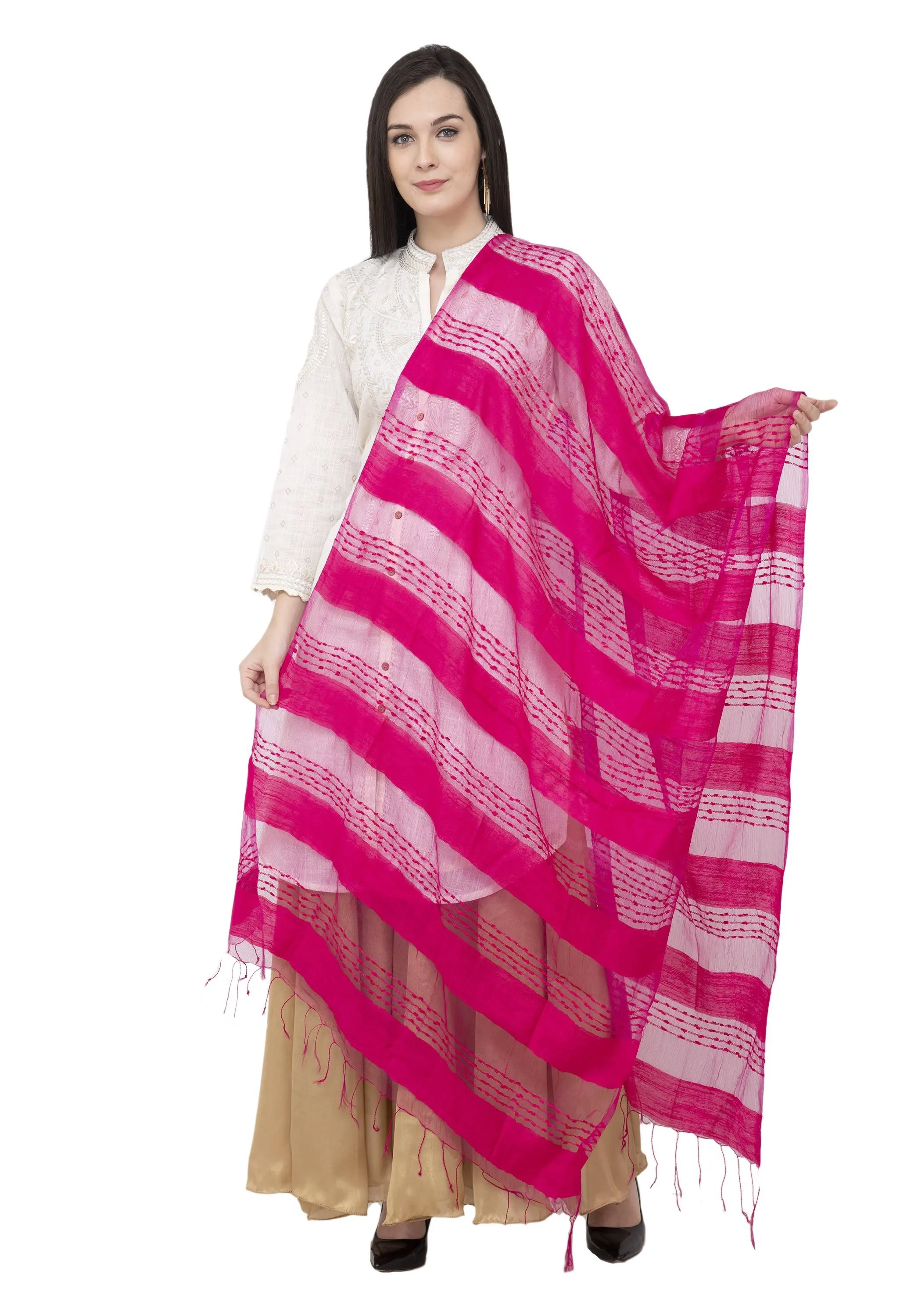 A R SILK Payal Plan Regular Dupatta Rani Color Dupatta or Chunni