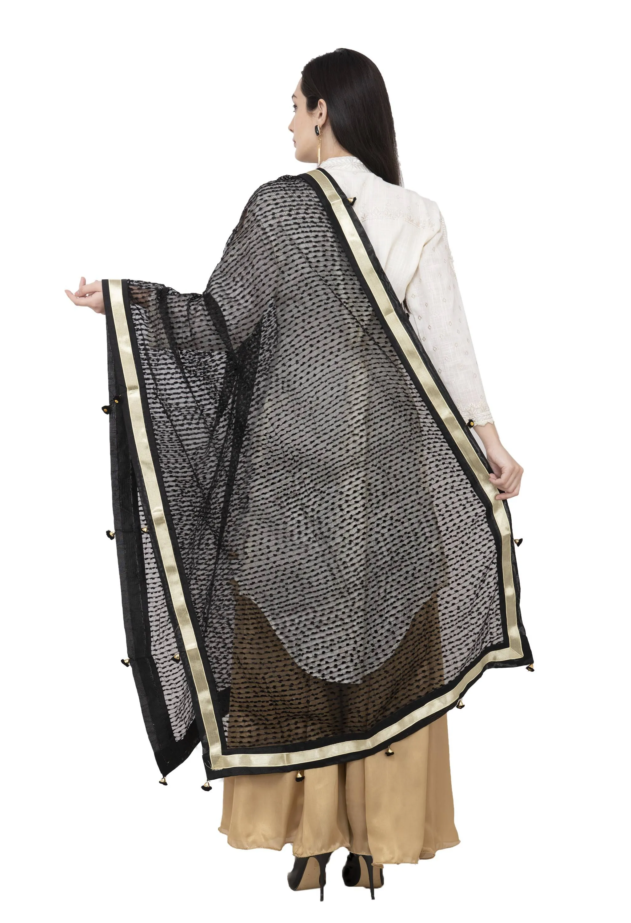 A R SILK Payal Pum Pum Fancy Dupatta Black Color Dupatta or Chunni