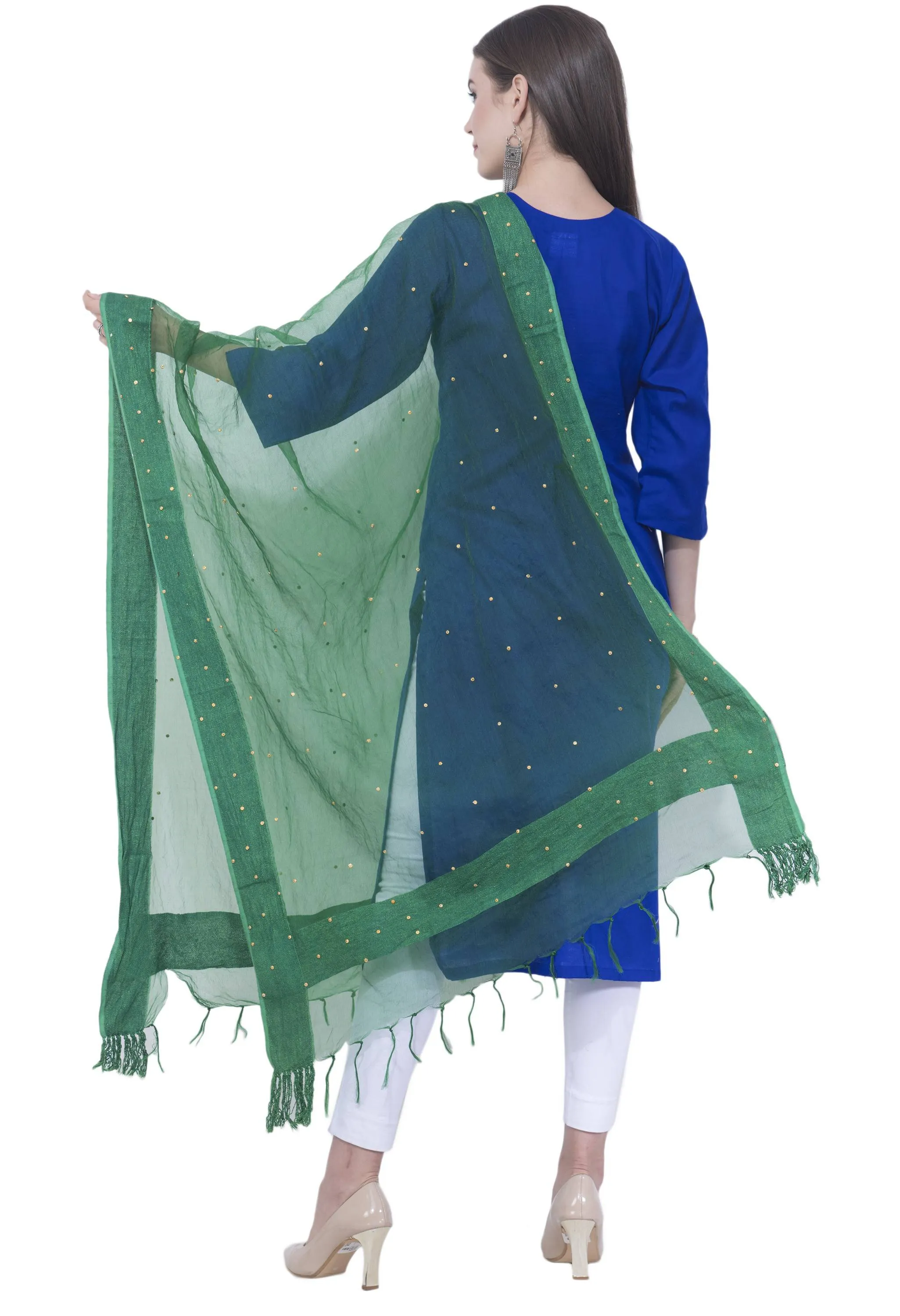 A R SILK Rama green Color Chandna Orgenza cotton Dupattas and Chunnis