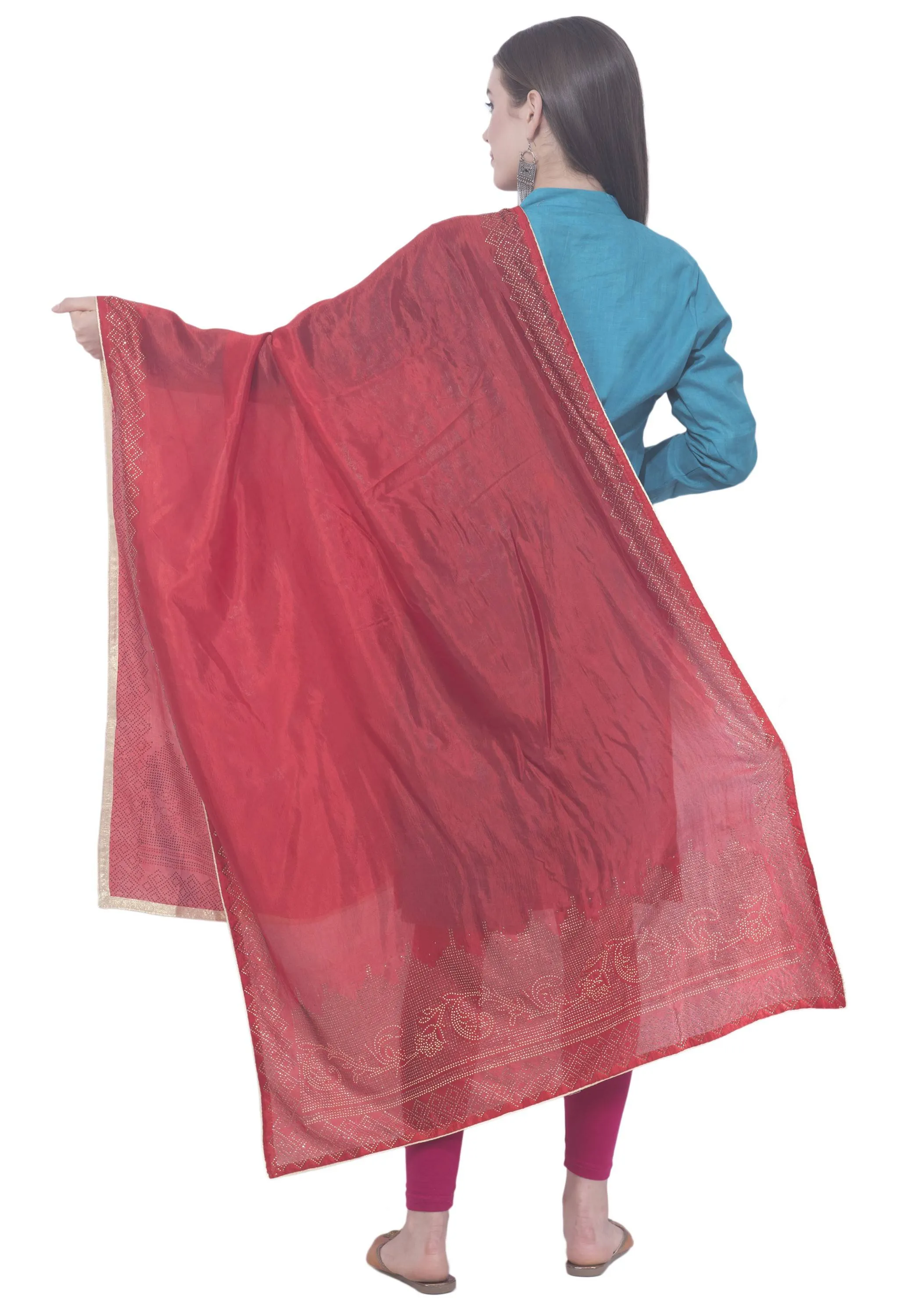 A R SILK Red Color Silk siroski Silk Dupattas and Chunnis