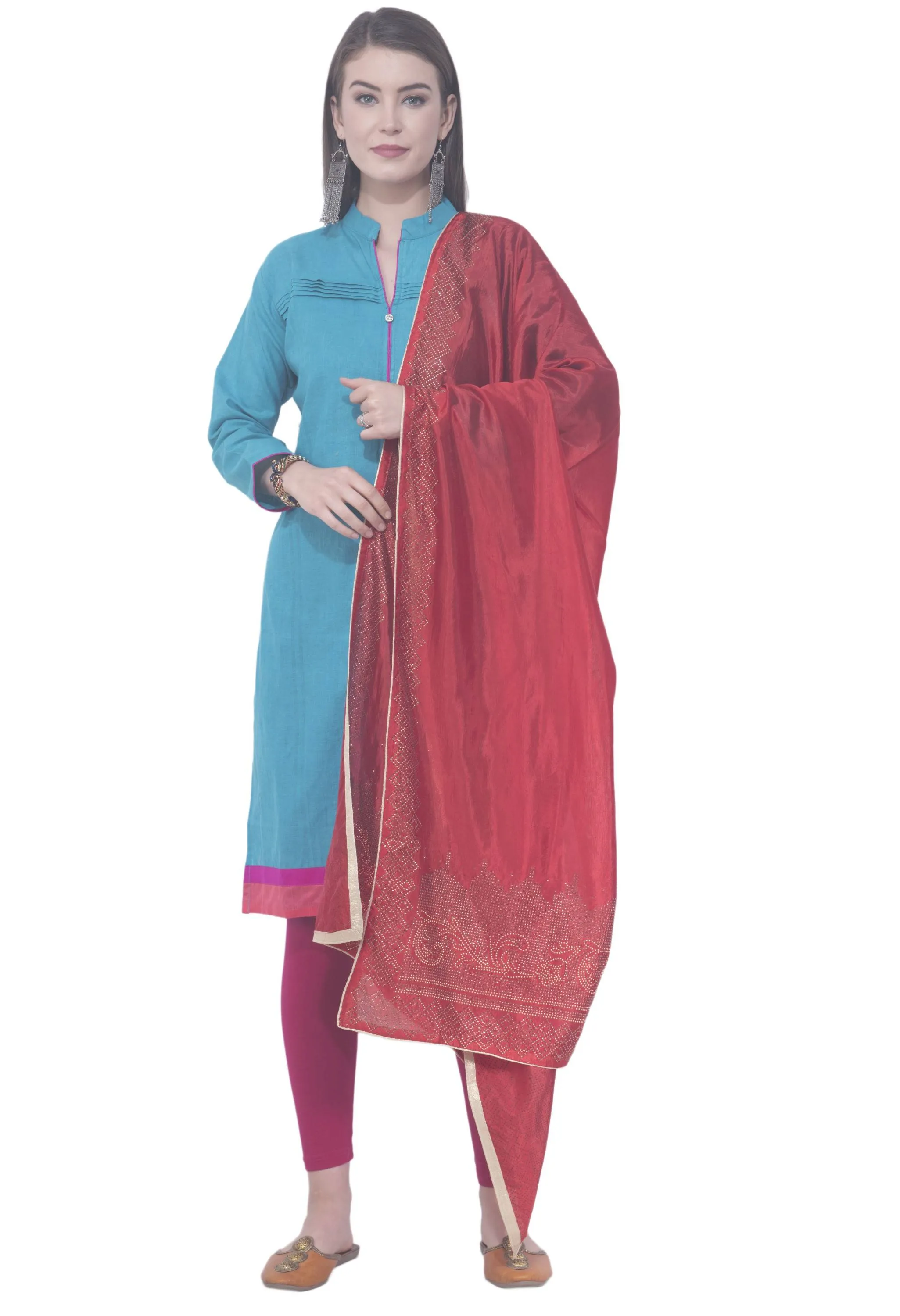 A R SILK Red Color Silk siroski Silk Dupattas and Chunnis