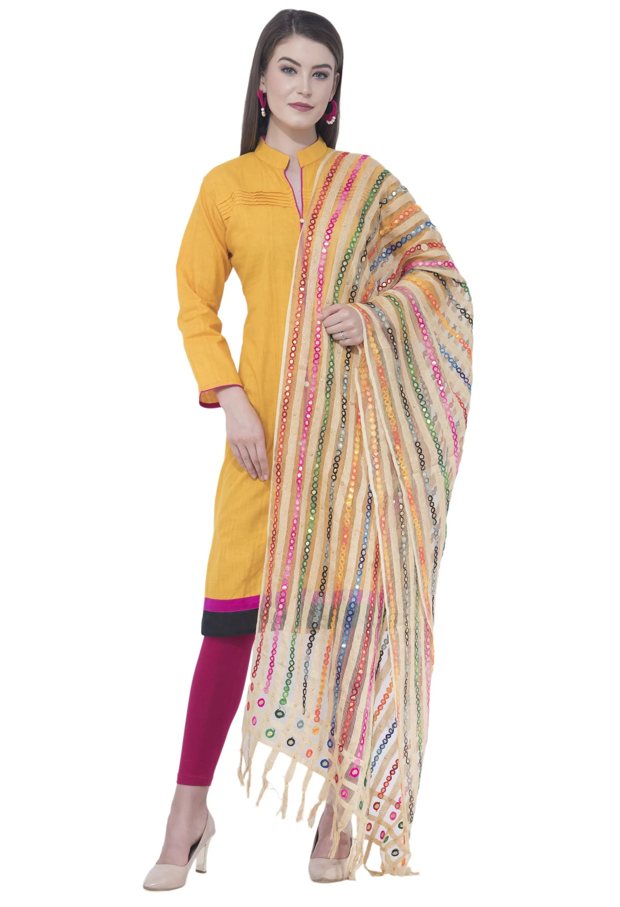 A R SILK White Color Multi Stripe Dupattas and Chunnis