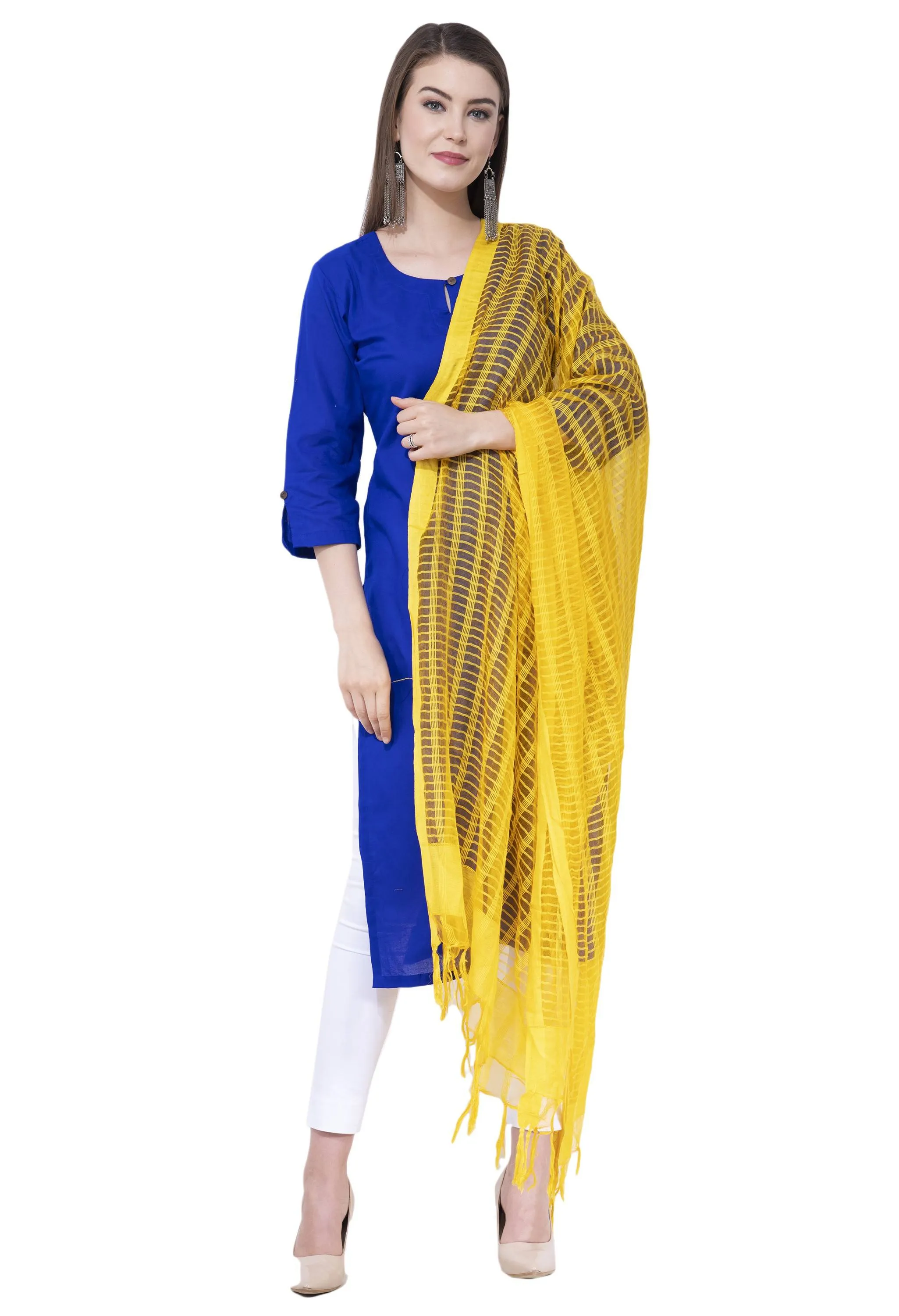 A R SILK Yellow Color Regular Cota cotton Dupattas and Chunnis