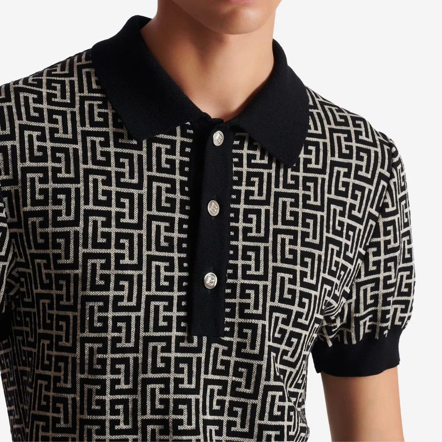 Balmain Monogrammed Wool Polo Shirt