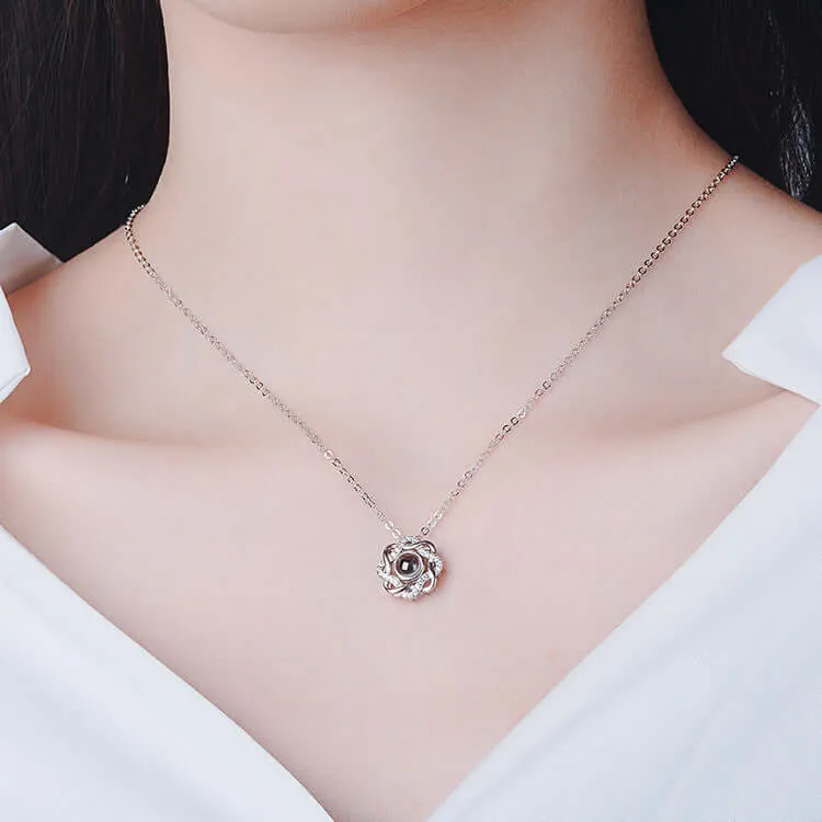 Beautiful Flower I Love You Projection Necklace For Women Necklace With Picture Inside