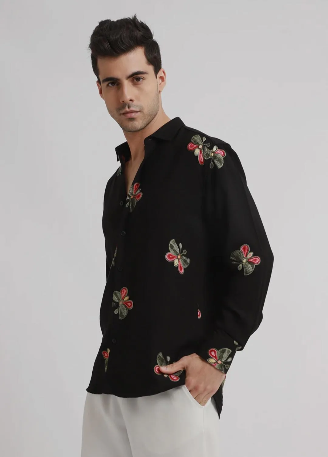 black butterfly embroidered shirt