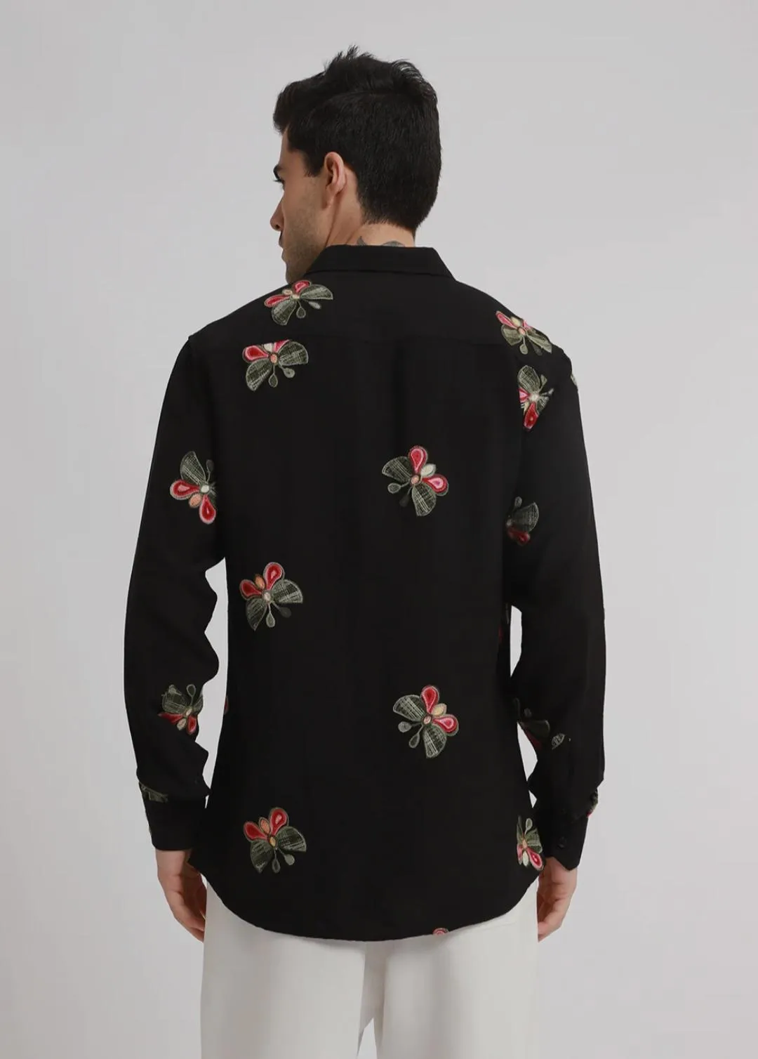 black butterfly embroidered shirt