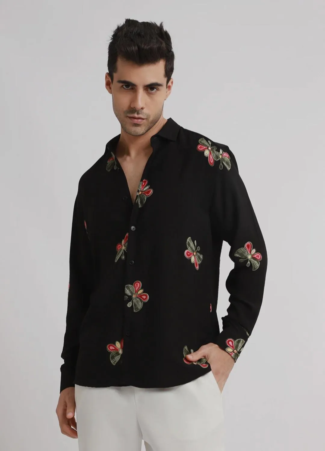 black butterfly embroidered shirt