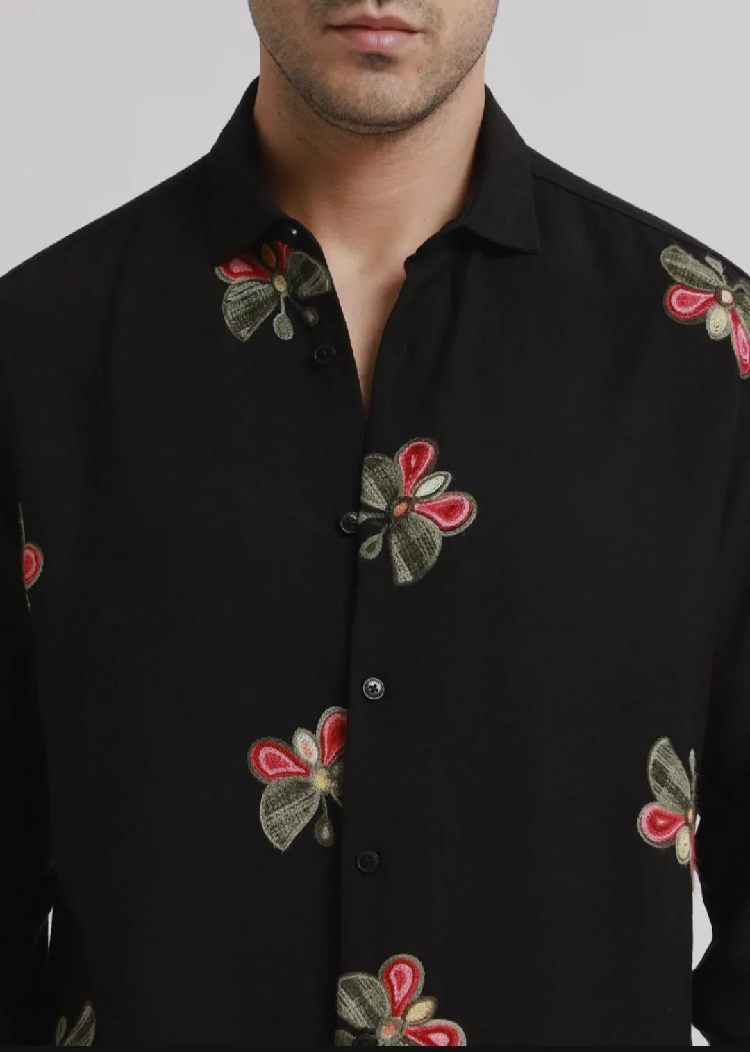 black butterfly embroidered shirt