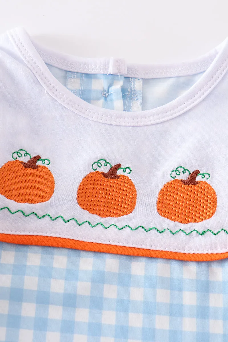 Blue plaid pumpkin embroidery boy bubble