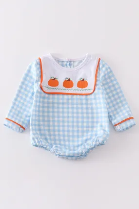 Blue plaid pumpkin embroidery boy bubble