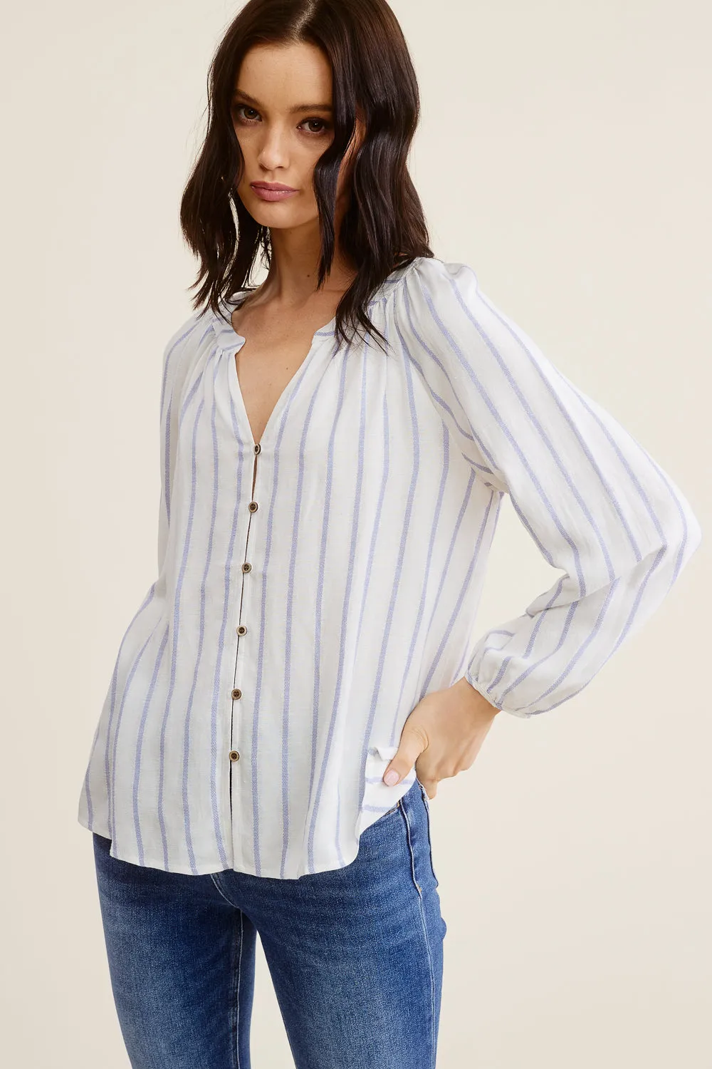 Blue Striped Linen Blouse