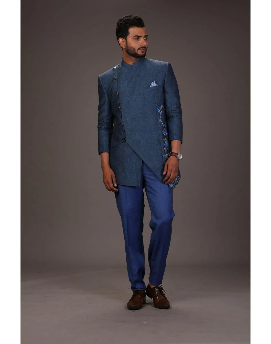 BluesnGreys Blue Bandhgala Trouser - Rent