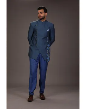 BluesnGreys Blue Bandhgala Trouser - Rent