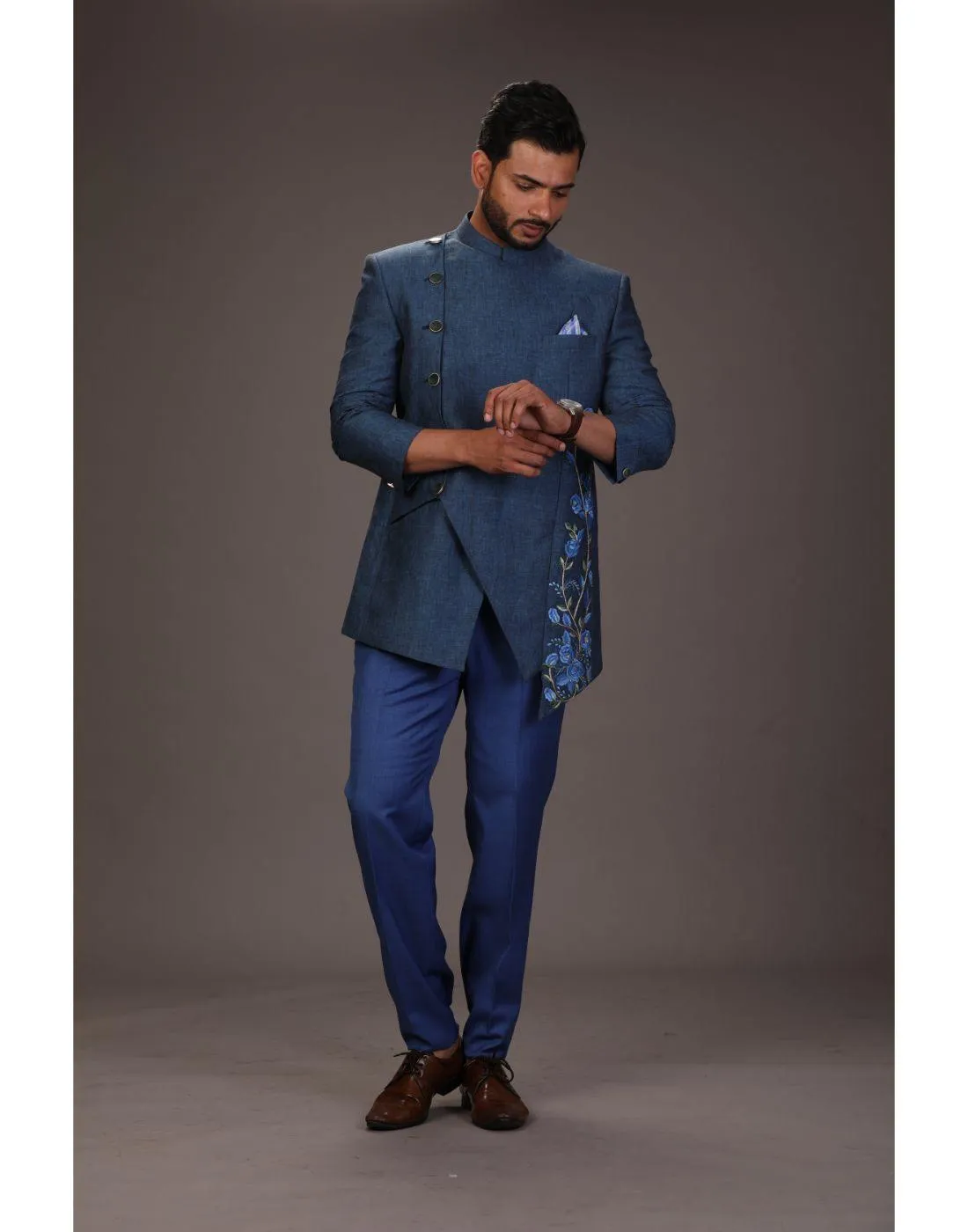 BluesnGreys Blue Bandhgala Trouser - Rent