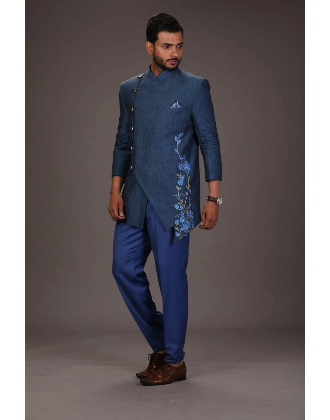 BluesnGreys Blue Bandhgala Trouser - Rent