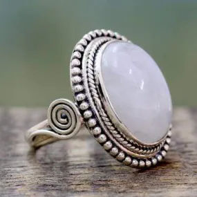 Boho Rainbow Moonstone Sterling Silver Ring, Gift for Women, Birthstone, Handcrafted Gemstone Jewelry