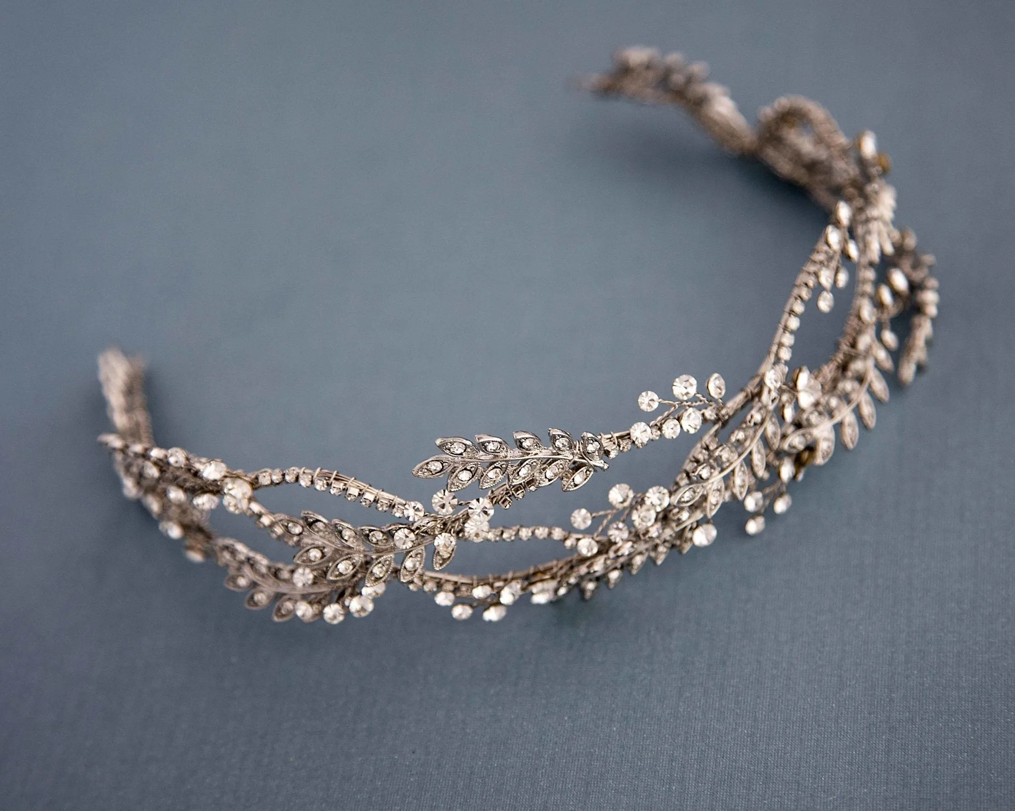 Bridal Headpiece of Rhodium Silver Leaves