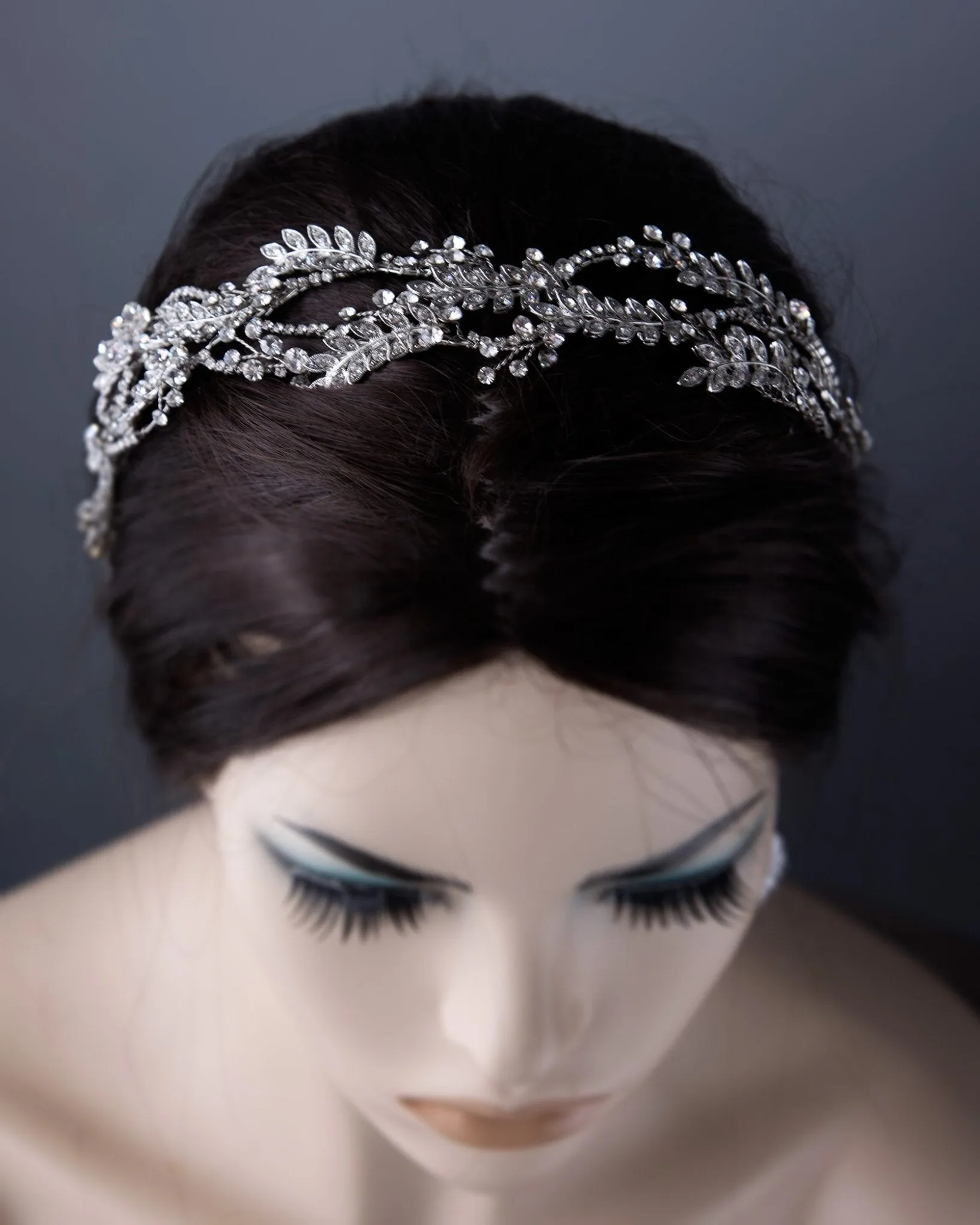 Bridal Headpiece of Rhodium Silver Leaves