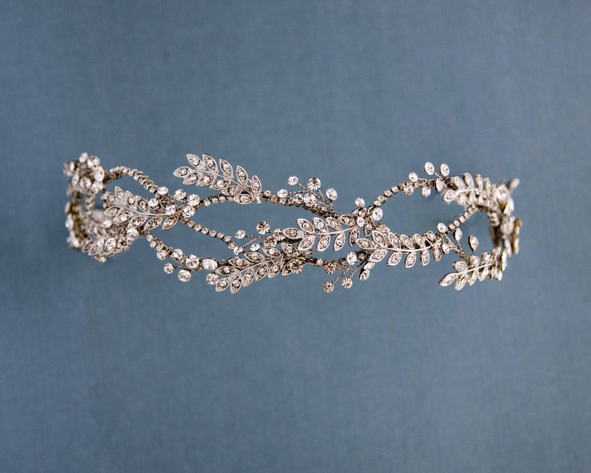 Bridal Headpiece of Rhodium Silver Leaves