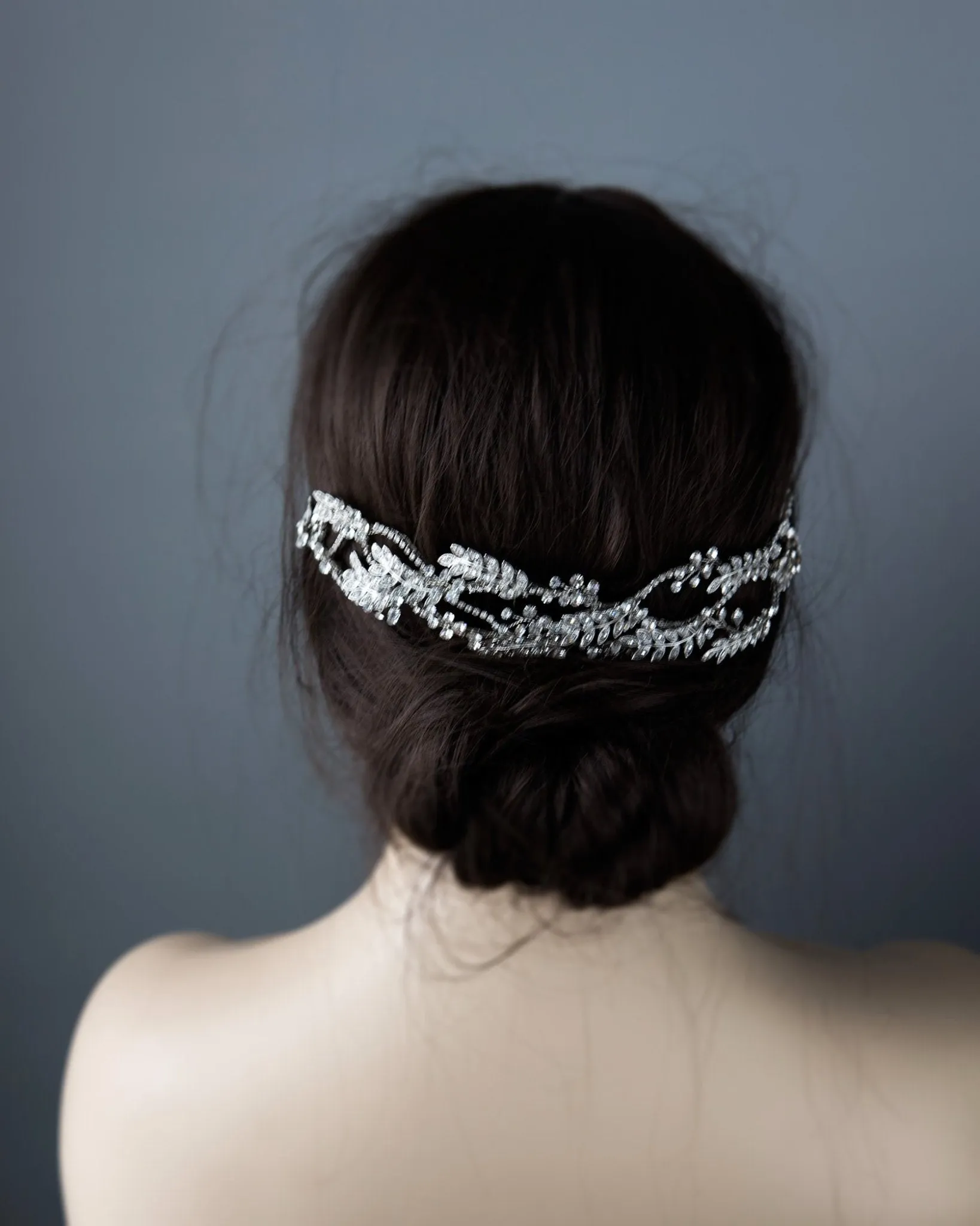 Bridal Headpiece of Rhodium Silver Leaves