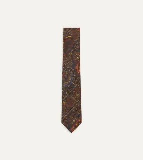 Brown, Navy and Red Paisley Print Madder Twill Silk Tie