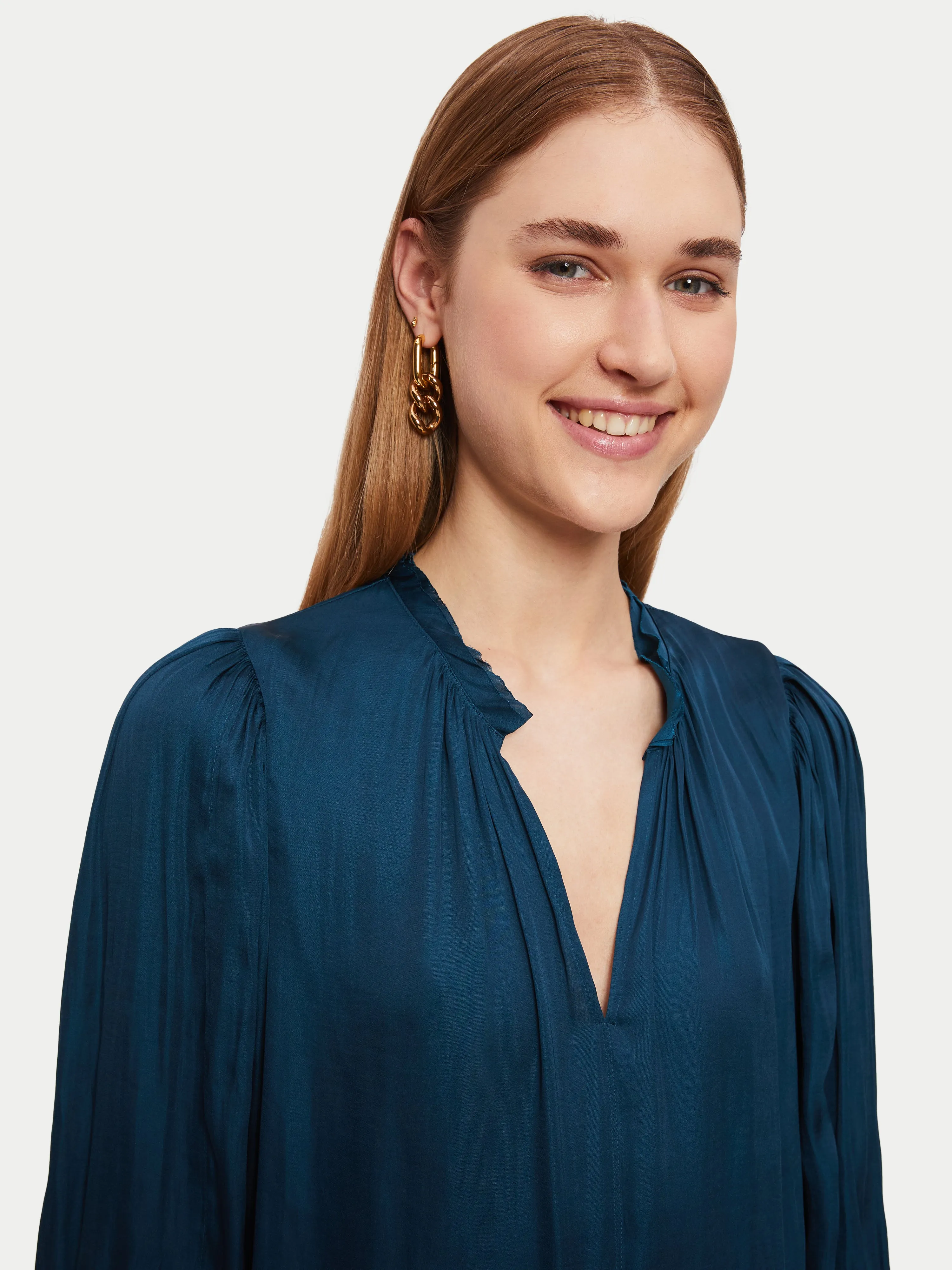 Cecily Satin Drape Top | Blue