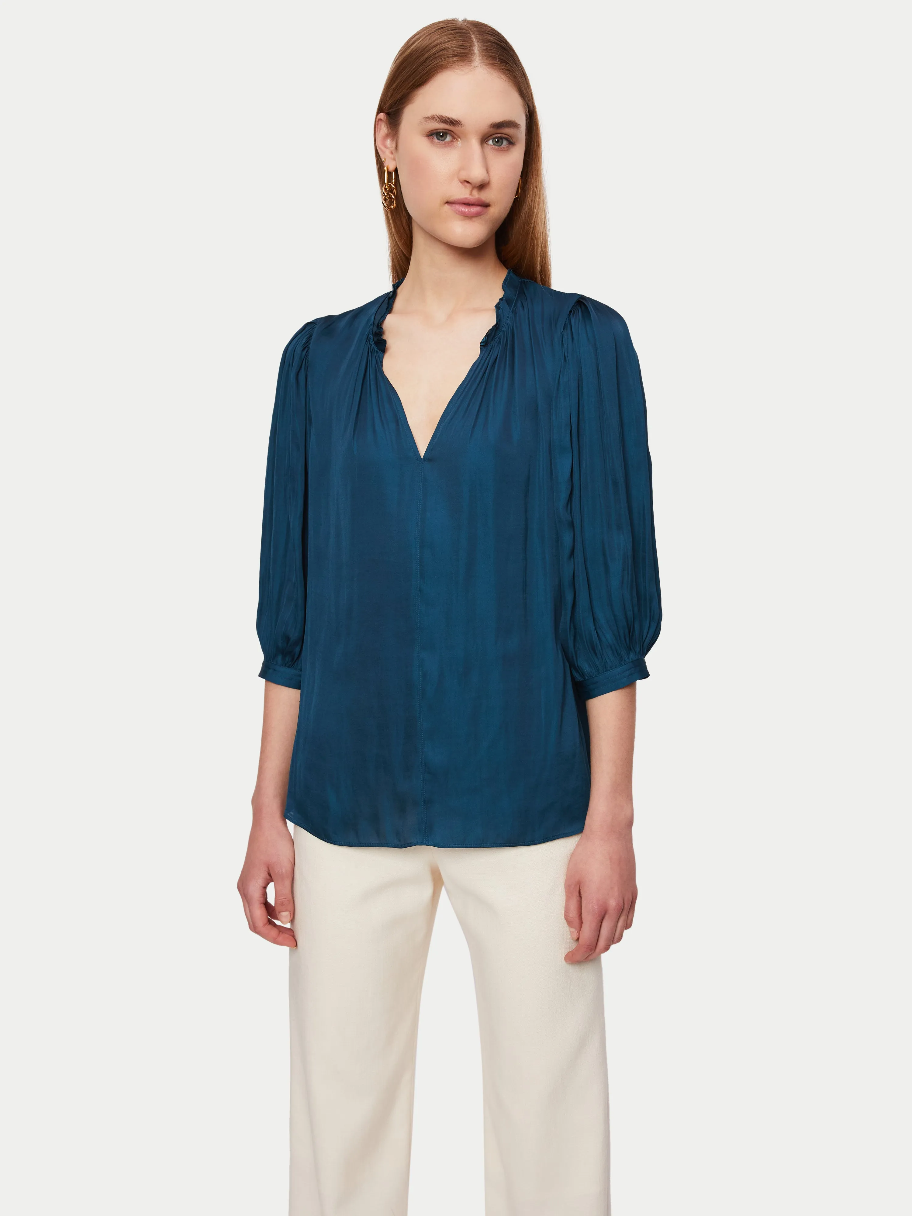 Cecily Satin Drape Top | Blue