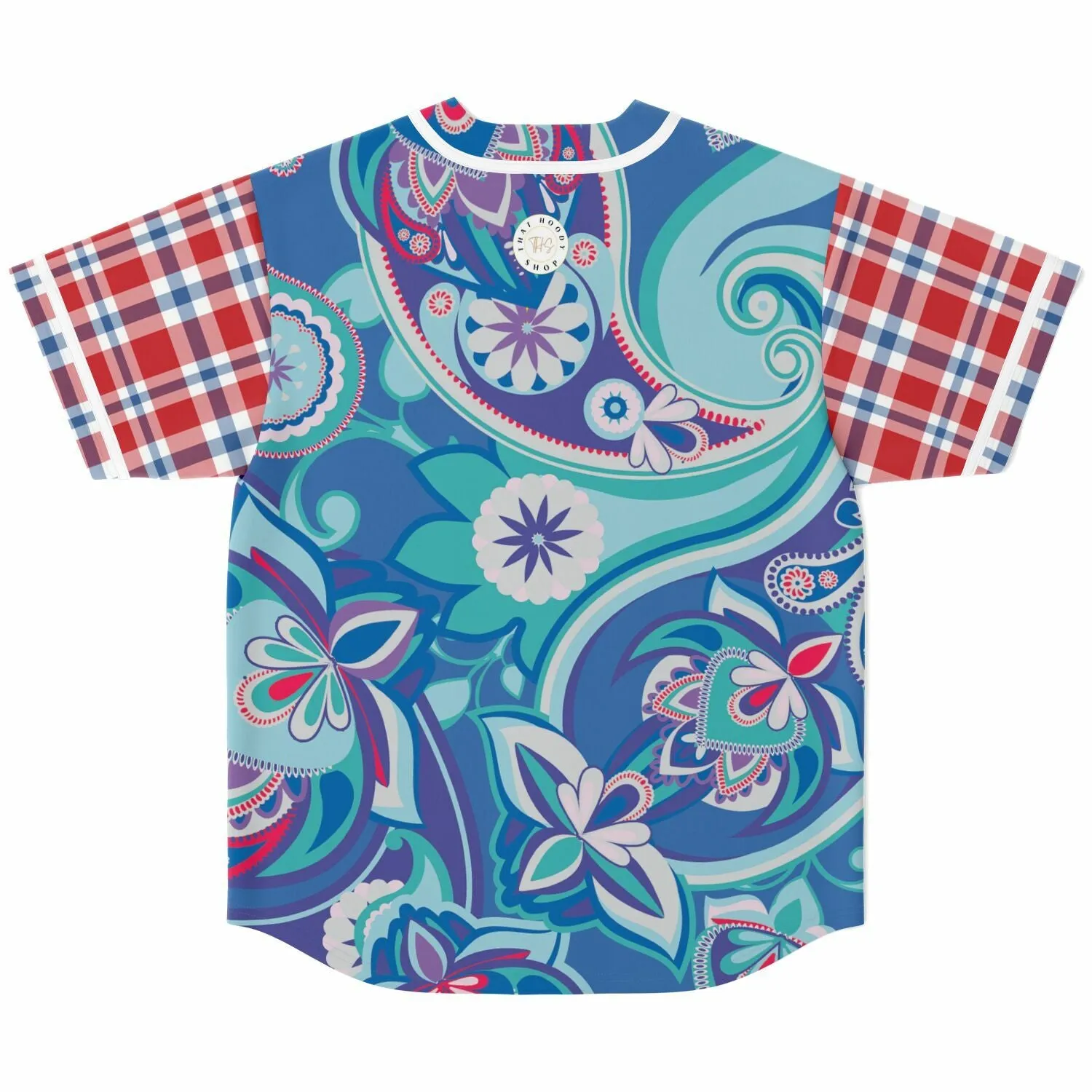 Cerulean Plaid Paisley Button Front Jersey