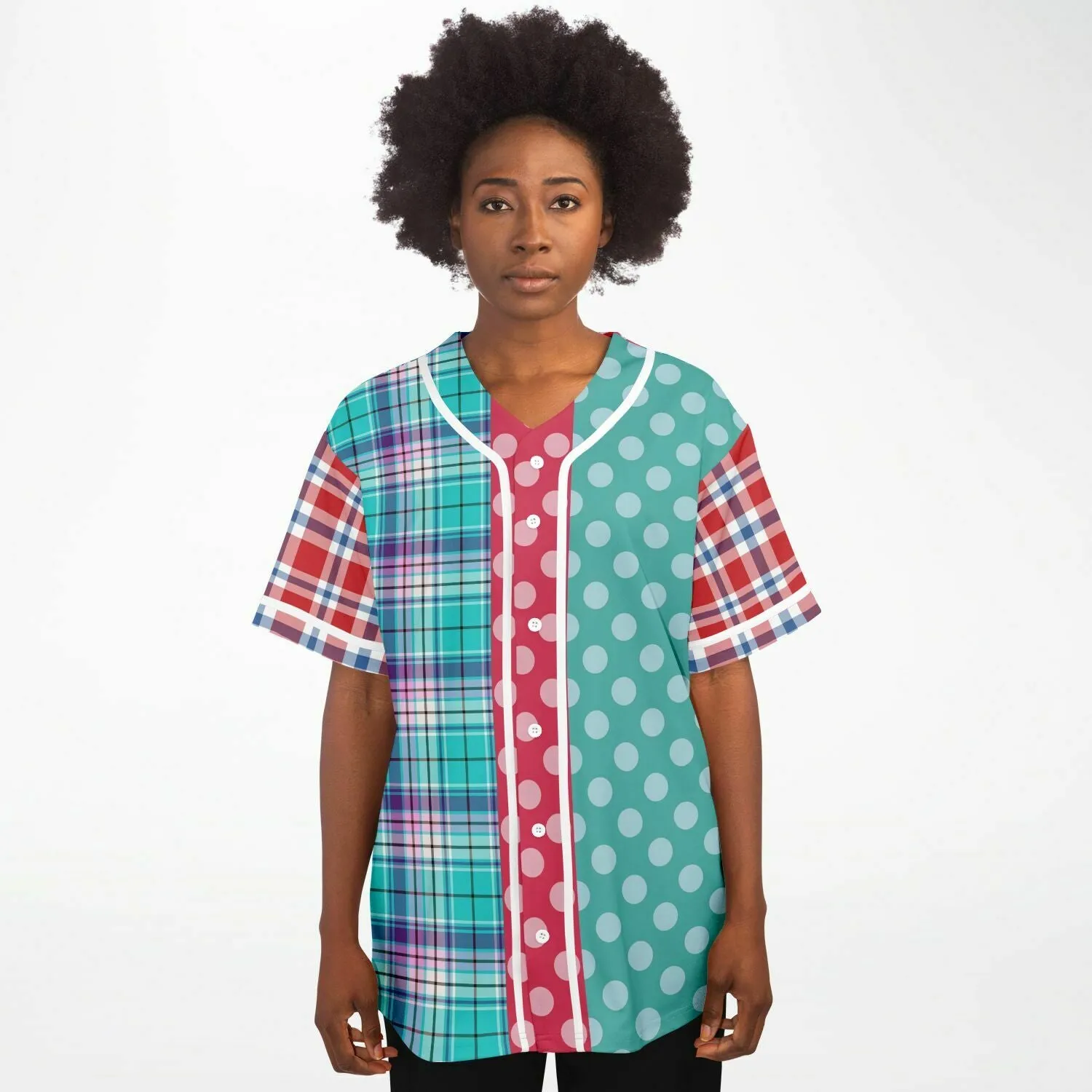 Cerulean Plaid Paisley Button Front Jersey