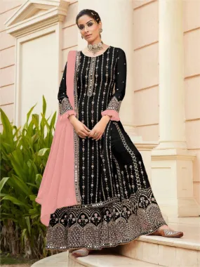 Colourful Partywear Embroidered Georgette Palazzo Suit