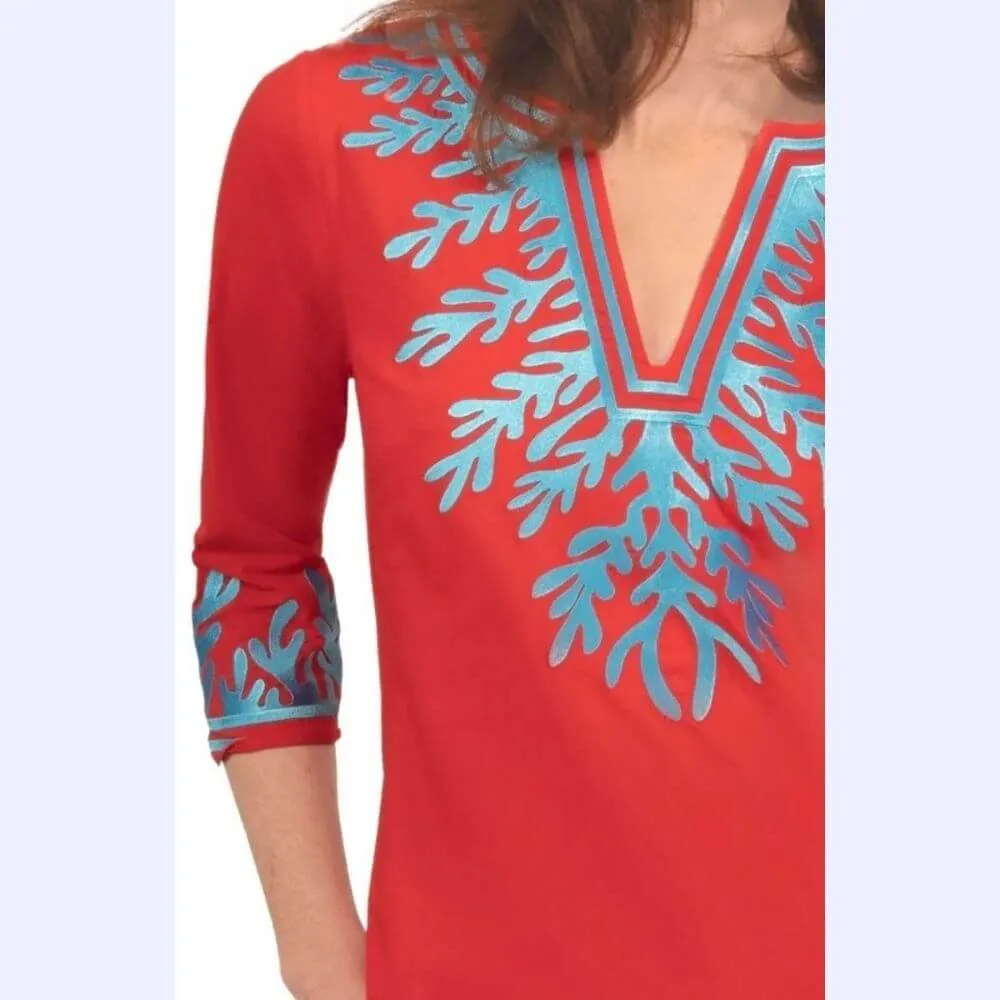 Coral Embroidered Caftan