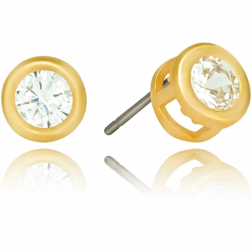 Cubic Zirconia Button Stud Earrings