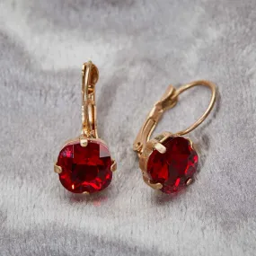 Cushion Cut Crystal Earrings: 1950s Style Ruby Cushion Cut Drop Earrings