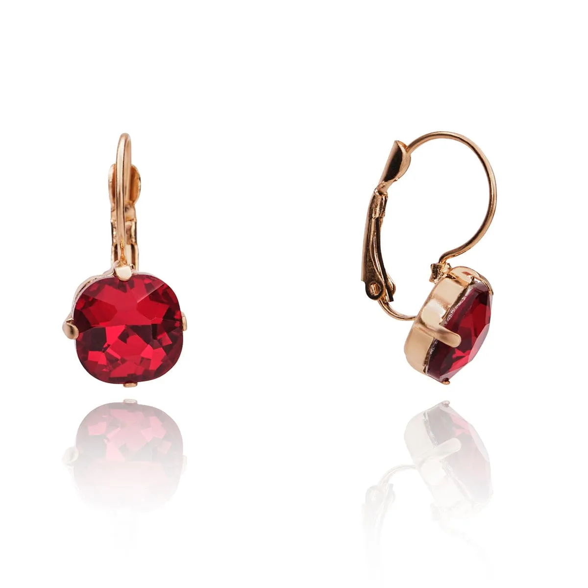 Cushion Cut Crystal Earrings: 1950s Style Ruby Cushion Cut Drop Earrings