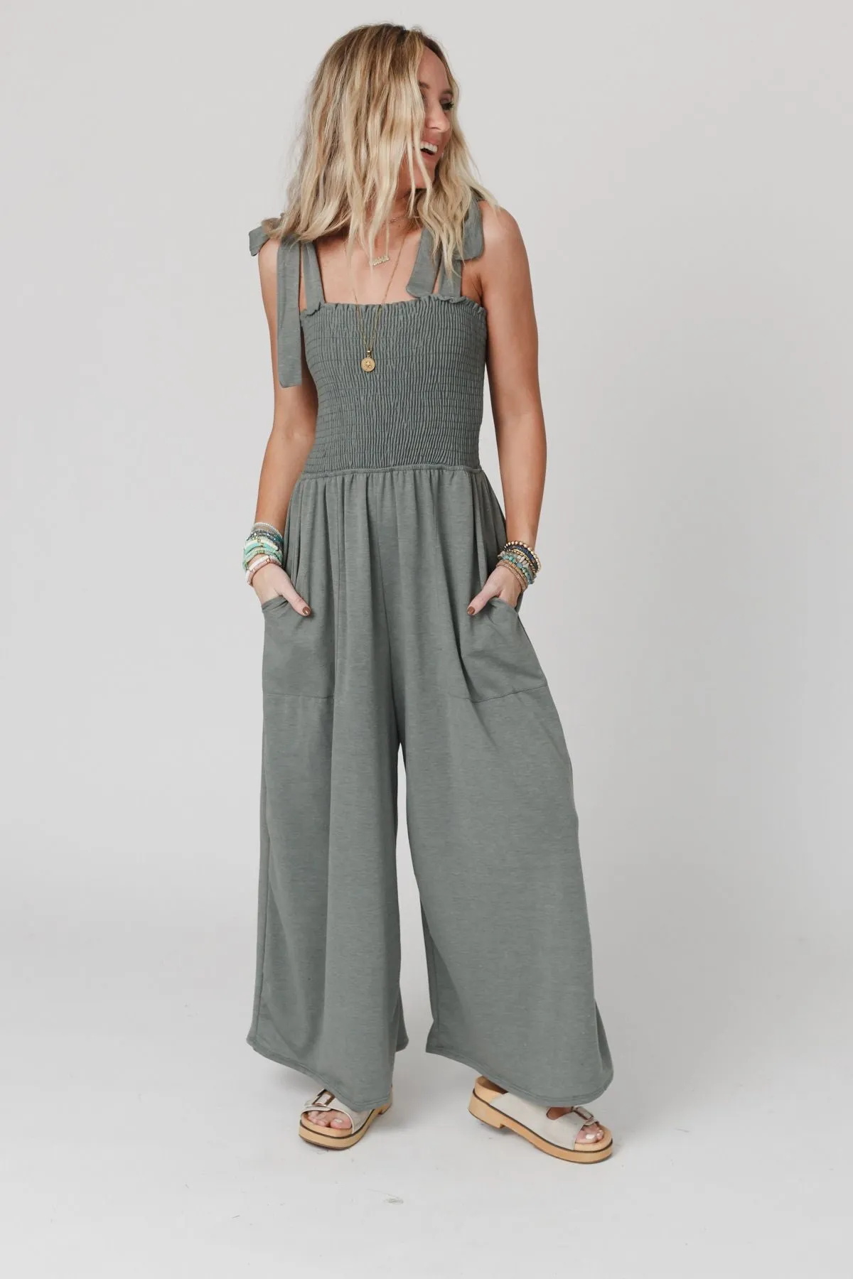 Daytripper Wide Leg Jumpsuit - Light Olive