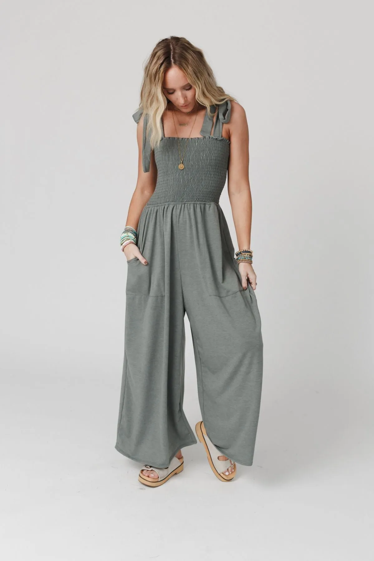 Daytripper Wide Leg Jumpsuit - Light Olive