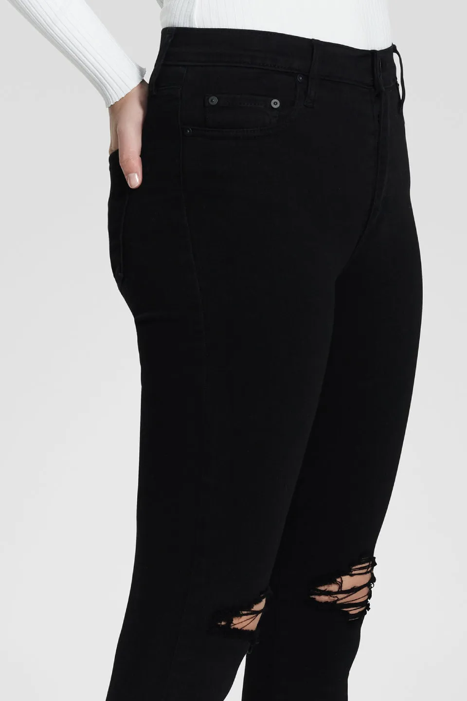 Defined Cult Skinny Ankle Knee Rips Black Jeans