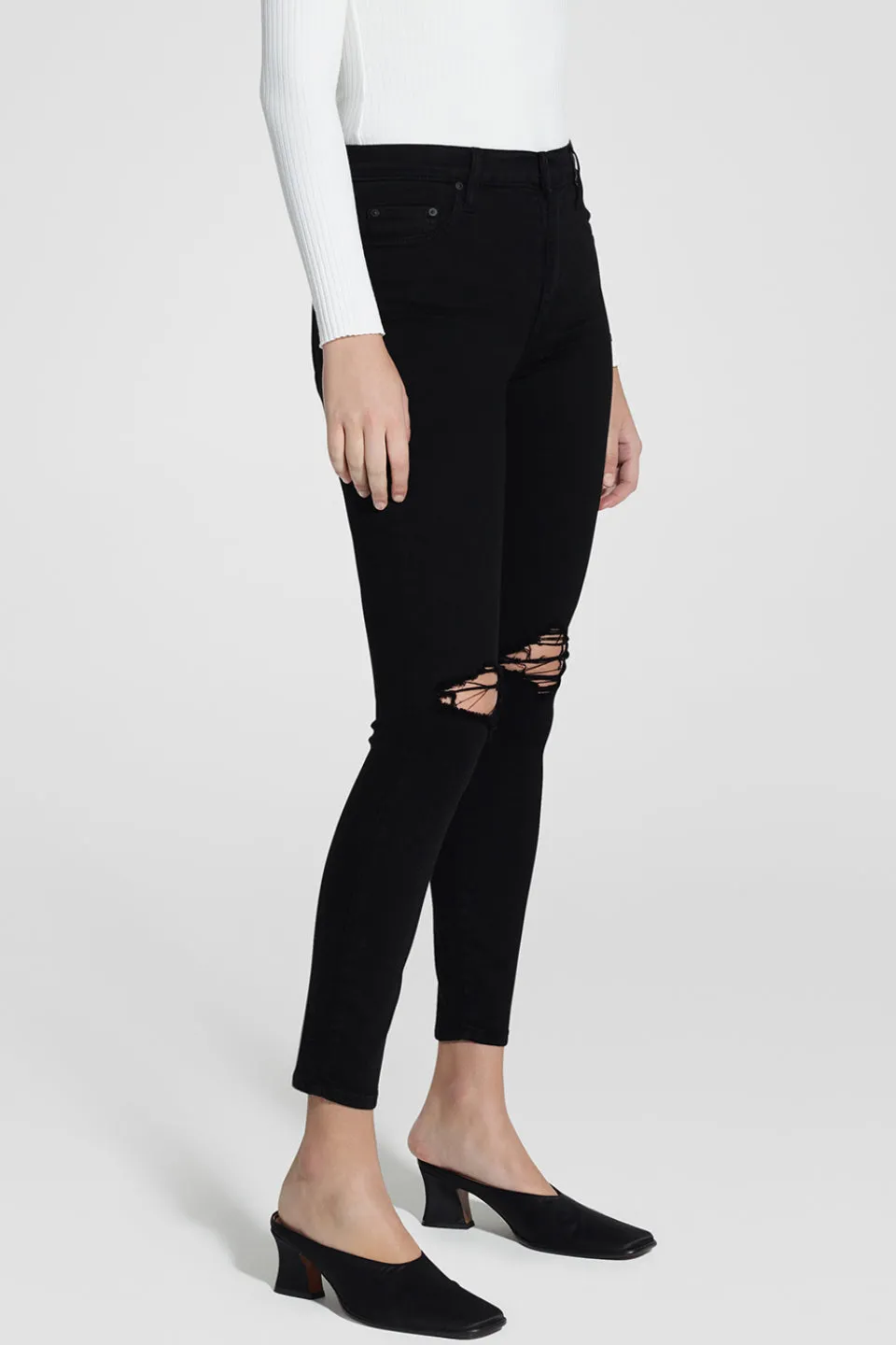 Defined Cult Skinny Ankle Knee Rips Black Jeans