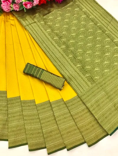 Designer Yellow Green Kanchipuram Silk Saree for Women