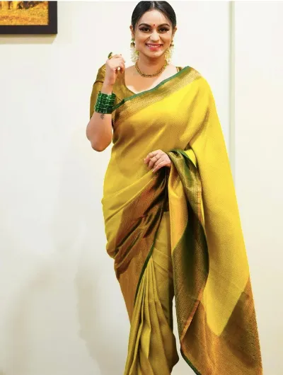 Designer Yellow Green Kanchipuram Silk Saree for Women